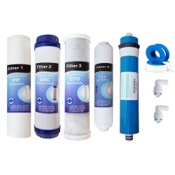 Jeux 4 filtres + membrane 50 GPD osmose inverse compatible Water blue