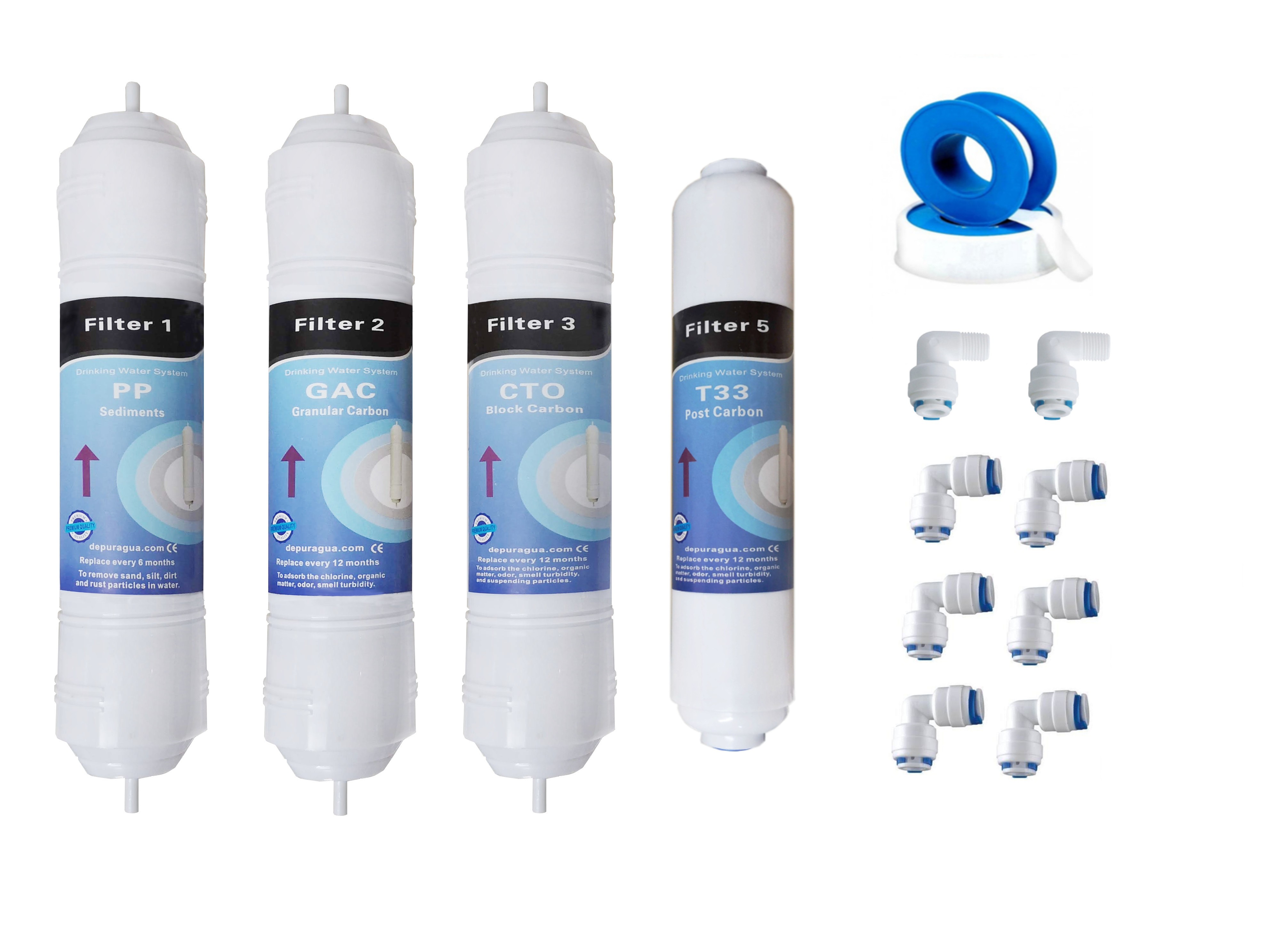 Depuragua - Juego 4 filtros Osmosis inversa compacta