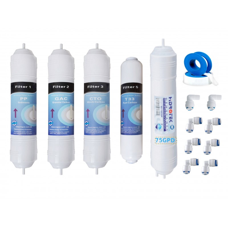 Pack 3 filtros osmosis inversa conexión rápida + Post filtro + membrana 50  gpd